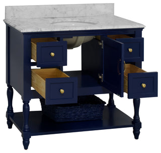 Beverly 42" Bathroom Vanity, Royal Blue, Carrara Marble