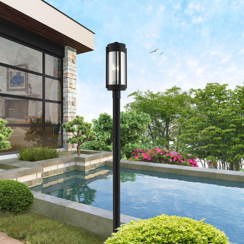 Sheridan 3 Light Black/Brushed Nickel Candles Large Outdoor Post Top Lantern