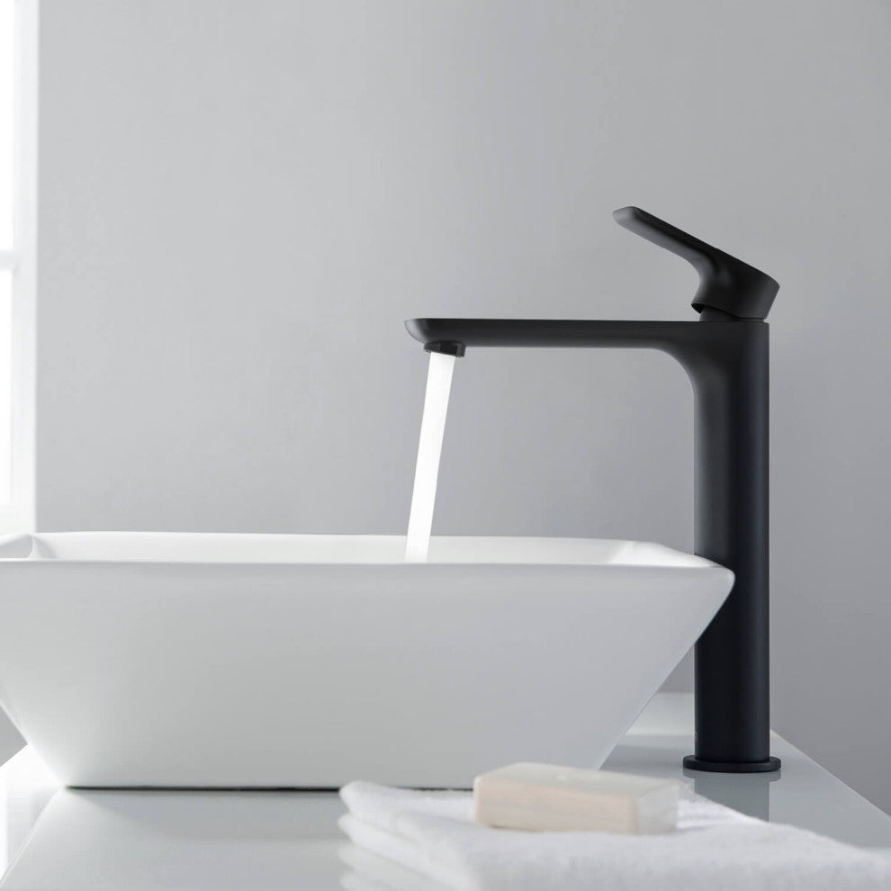 Tender-T Single Handle Bathroom Vessel Sink Faucet, Matte Black