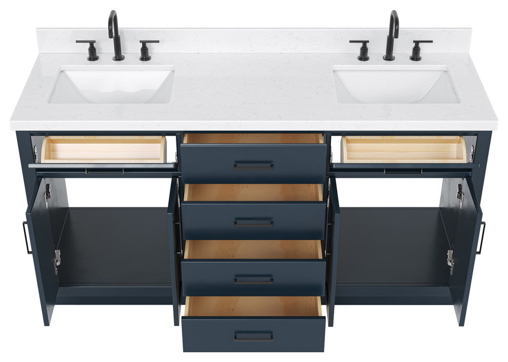 Ariel Hepburn 66" Double Rectangle Sinks Vanity, Carrara Quartz