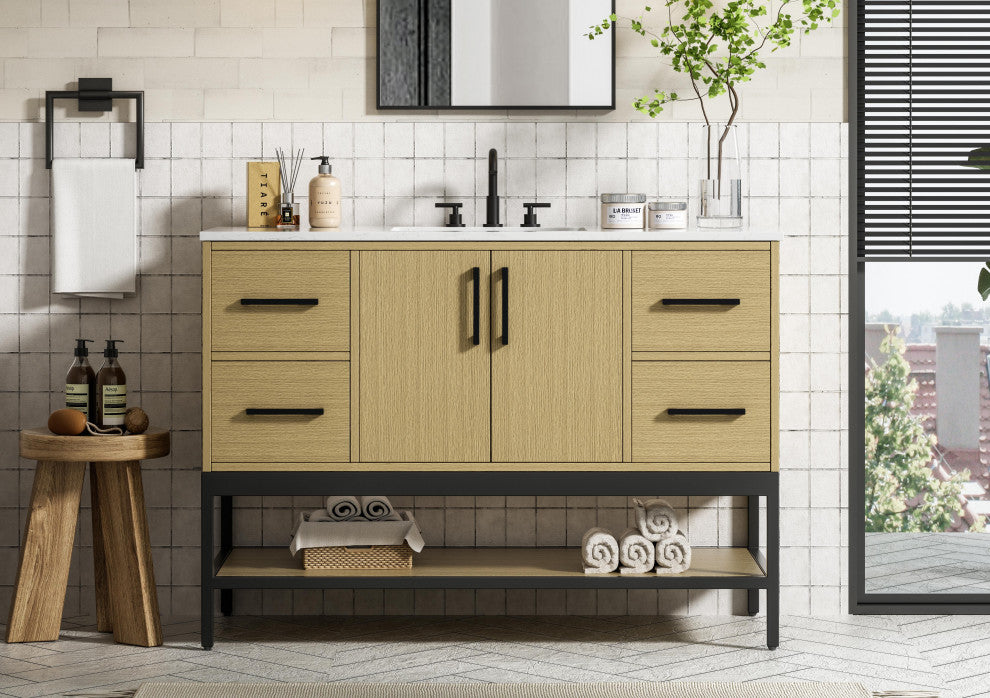 Home Living 48" Single Bathroom Vanity, Honey Brown