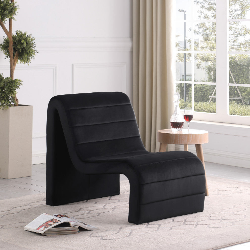 Ivy Upholstered Accent Chair, Black, Velvet