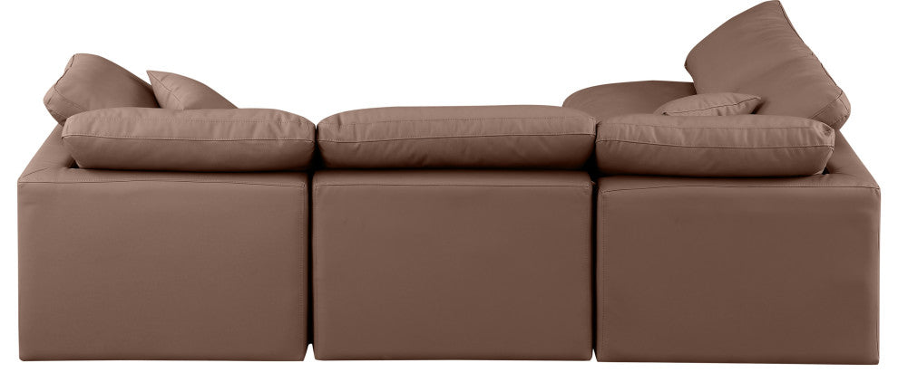 Indulge Upholstered Modular L-Shaped Sectional, Brown, 4-Piece: 2 Armless Chair, 2 Corner Chair, Fiber Stuffed Vegan Leather