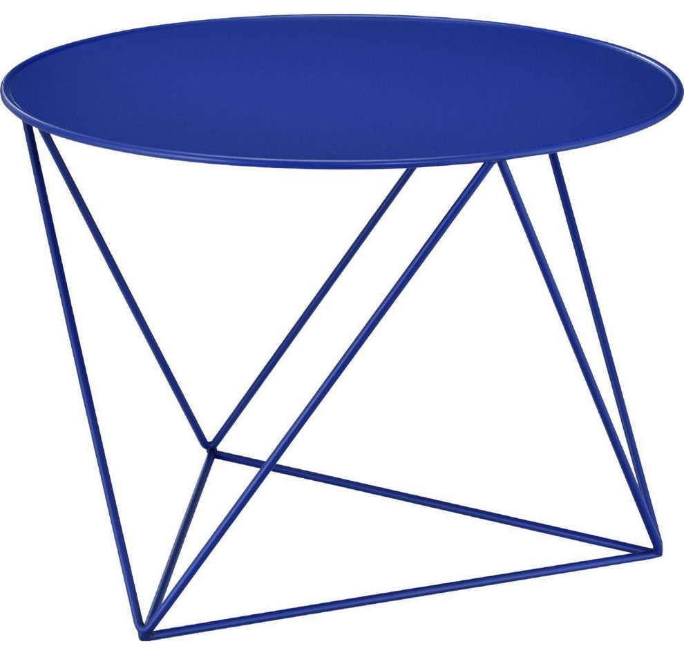 Benzara BM250411 Accent Table With Open Geometric Base and Round Top, Blue