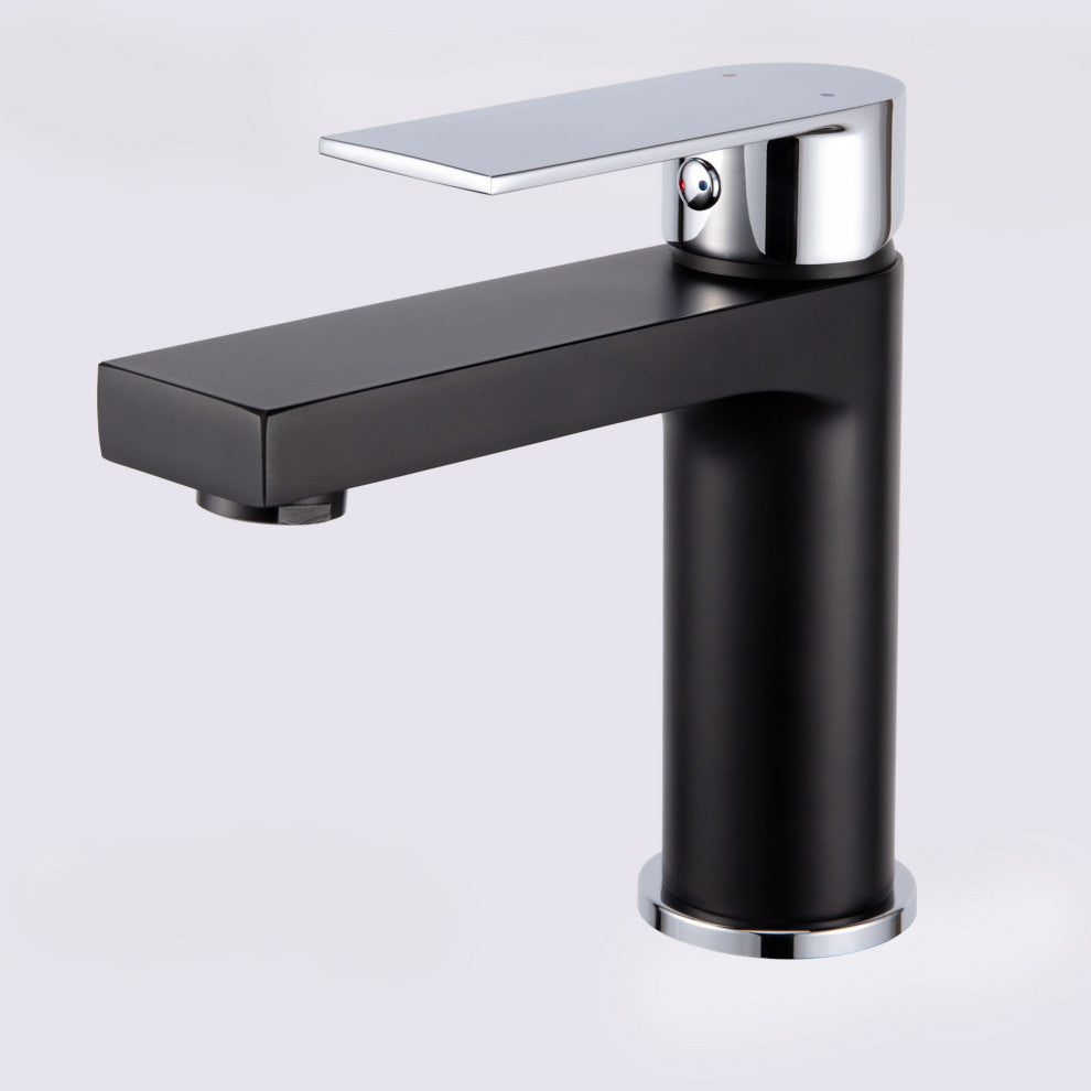Single Handle Low Arc Lavatory Faucet in Black and Chrome Finish