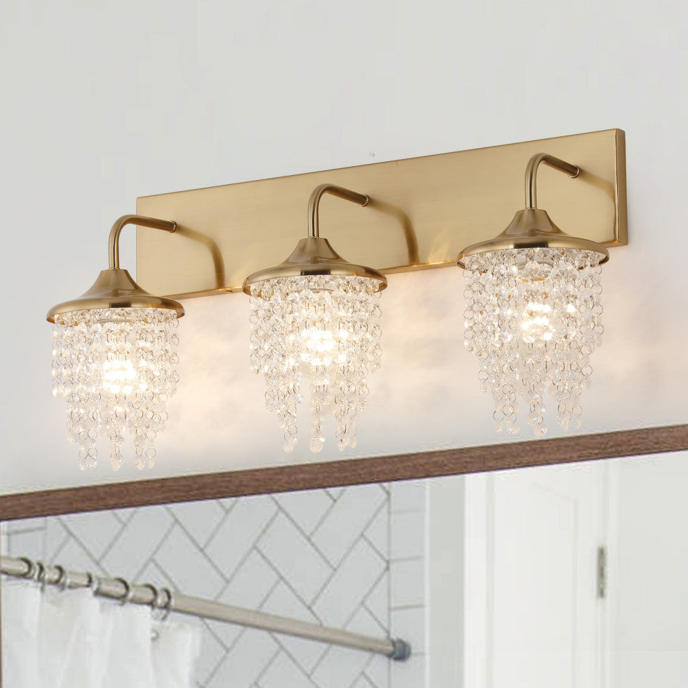 Modern 3-Light Golden Wall Sconce with Crystal Shade