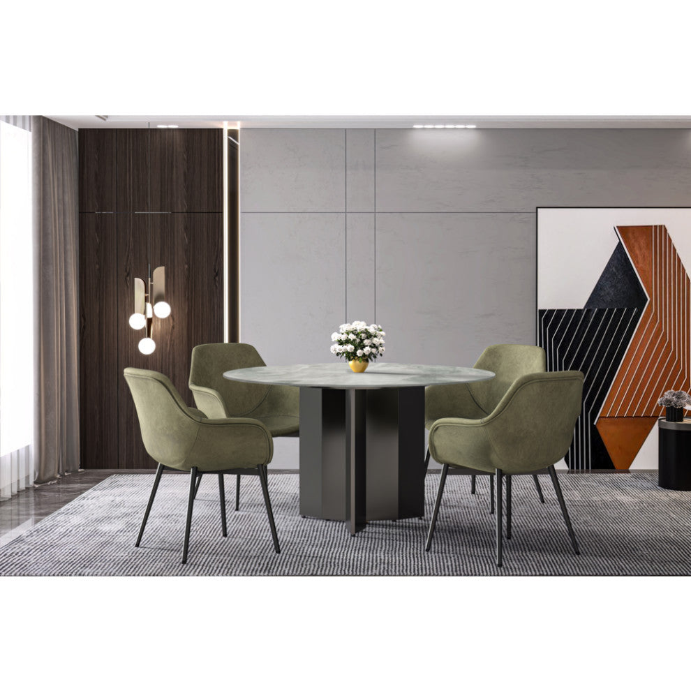Round Dining Table Black Base with 60 Round Light Grey Sintered Stone Top