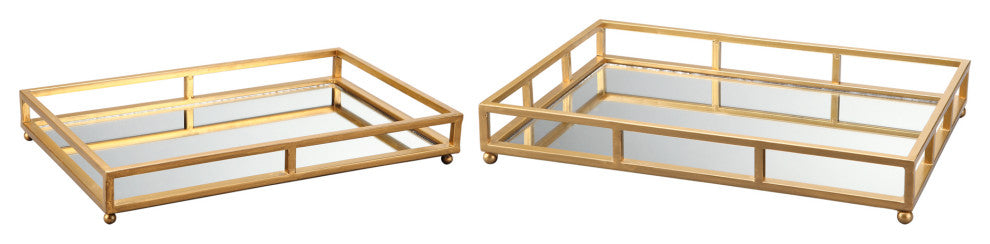 Art Deco Grid Tray Rectangle Set of 2 - Gold