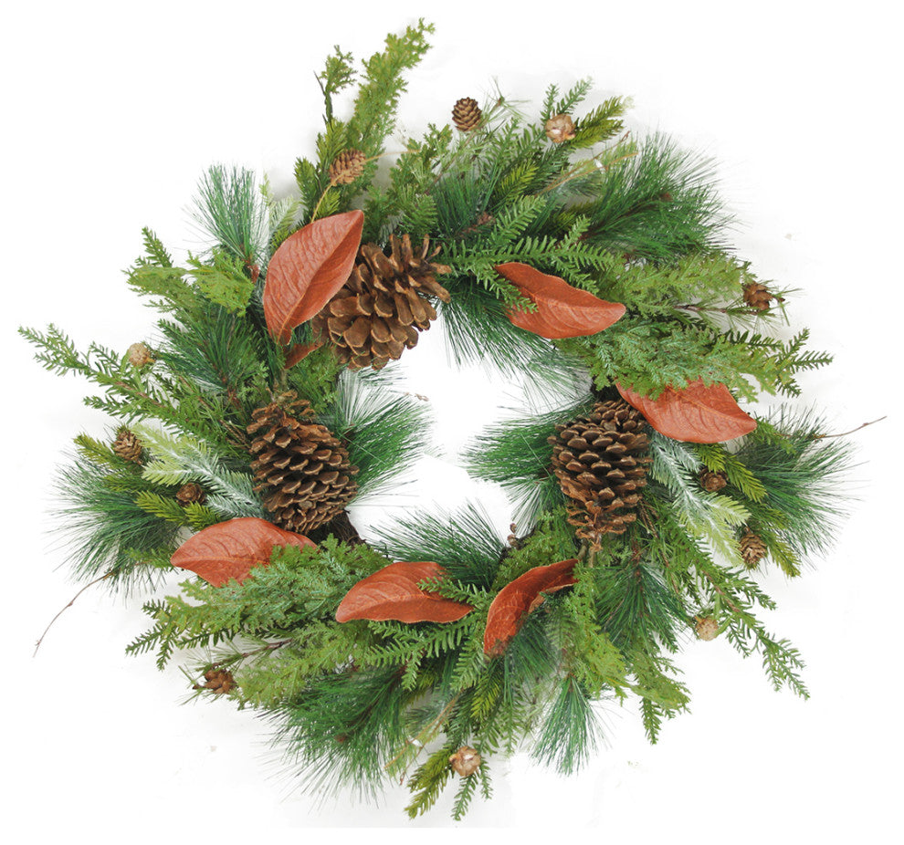 26" Mixed Pine With Leaves and Pine Cones Christmas Wreath