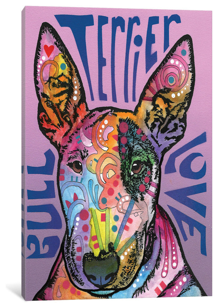 "Bull Terrier Love" by Dean Russo, Canvas Print, 40"x26"