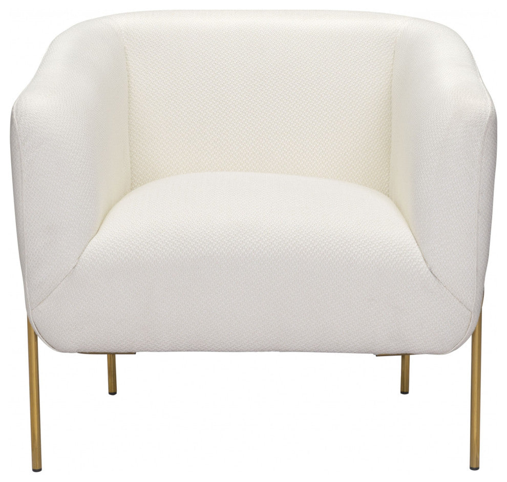 Ivory and Gold Textural Upholstered Accent Armchair