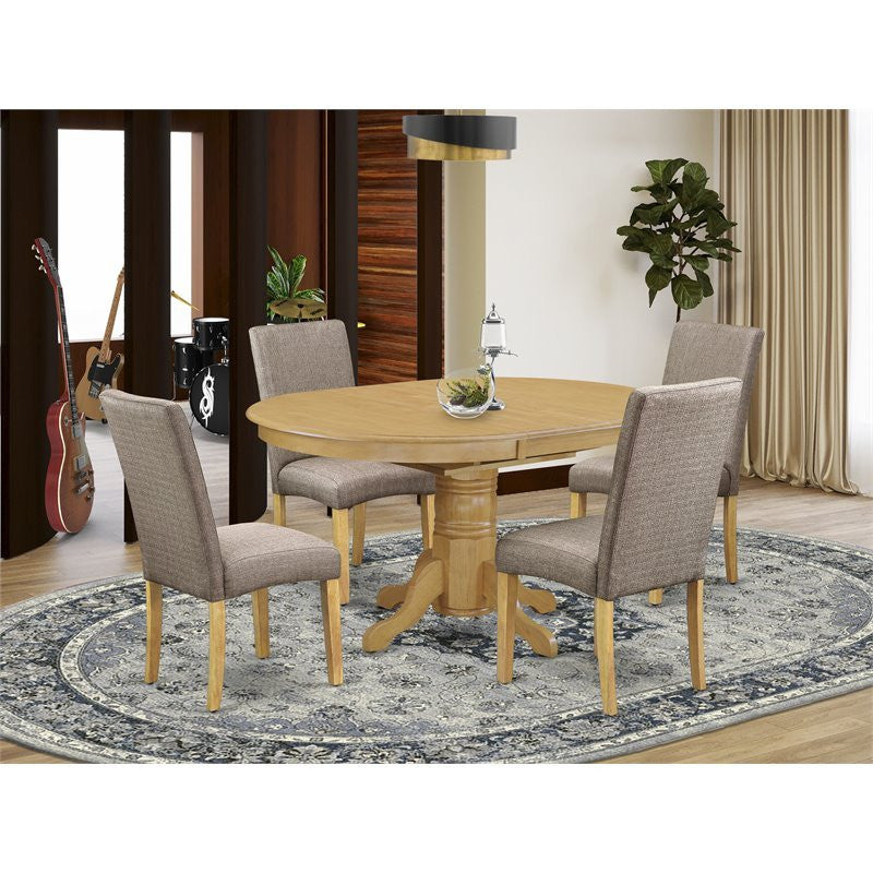 5-Piece Oval 42/60" Table With 18" Leaf and 4 Chair Linen Fabric-Dark Khaki