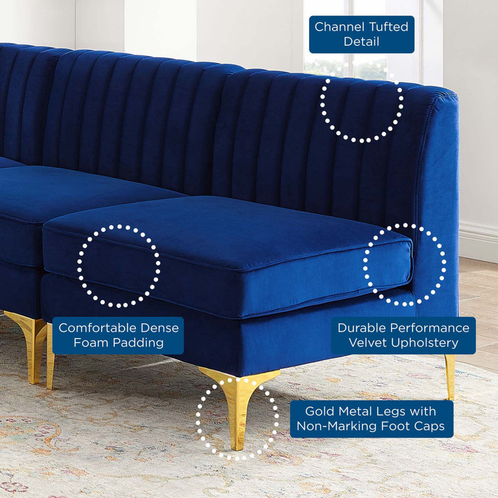 Tufted Sectional Sofa Set, Velvet, Blue Navy, Modern, Living Lounge Hospitality