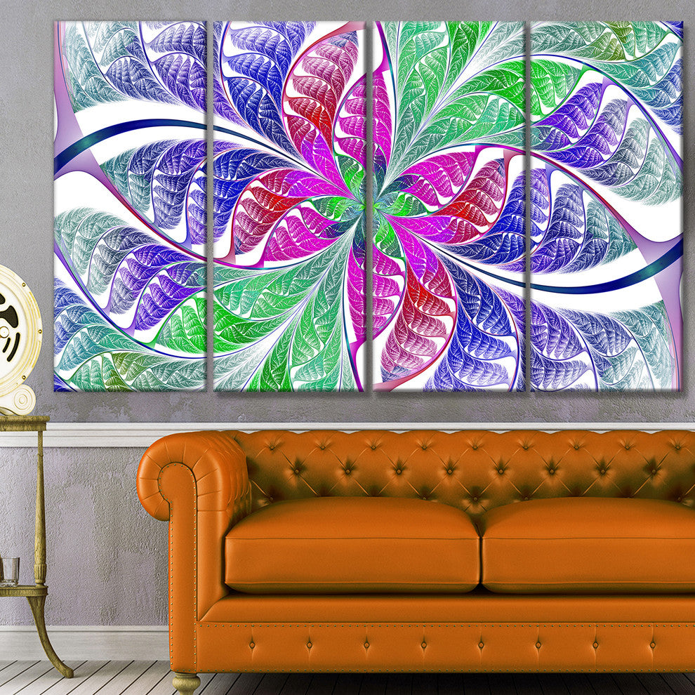 Flower like Fractal Stained Glass, Abstract Wall Art Canvas, 48"x28", 4 Panels