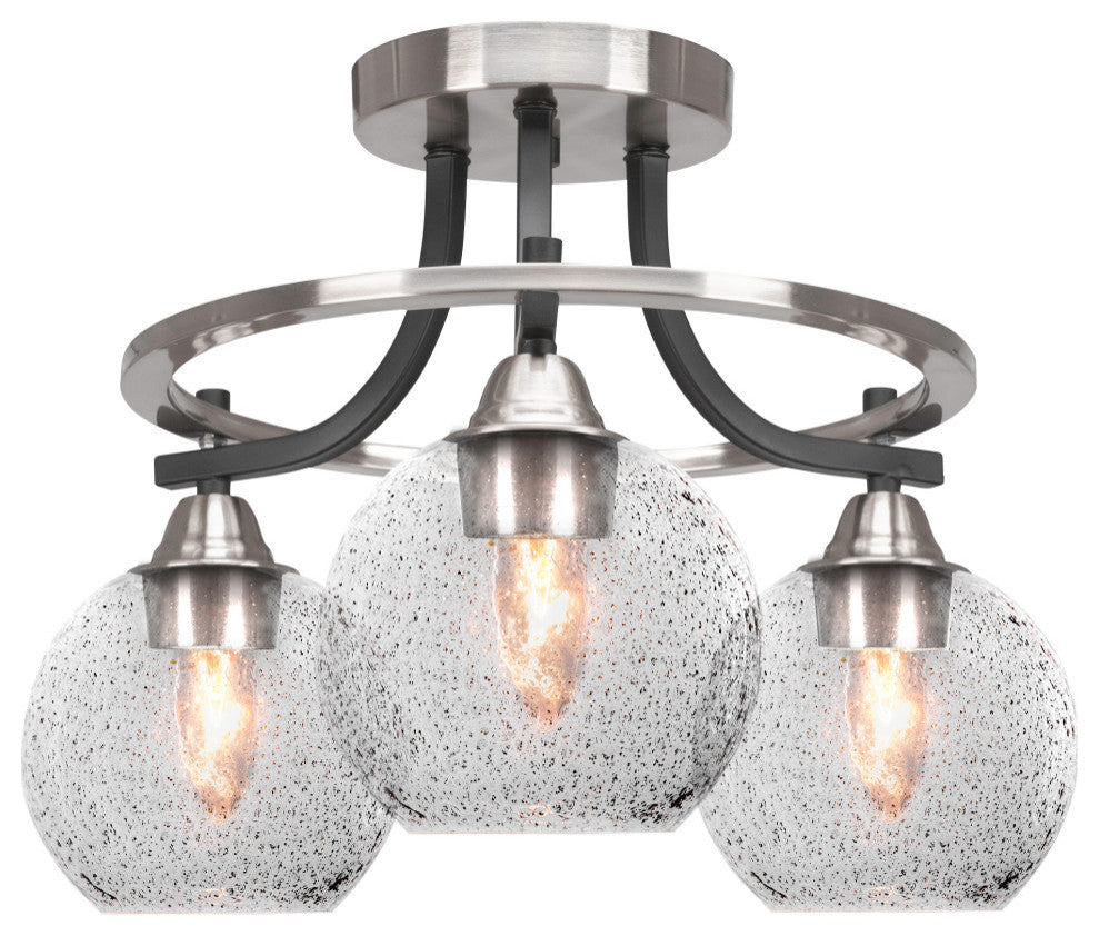 Paramount 3-Light Semi-Flush, Matte Black & Brushed Nickel, 5.75" Smoke Bubble