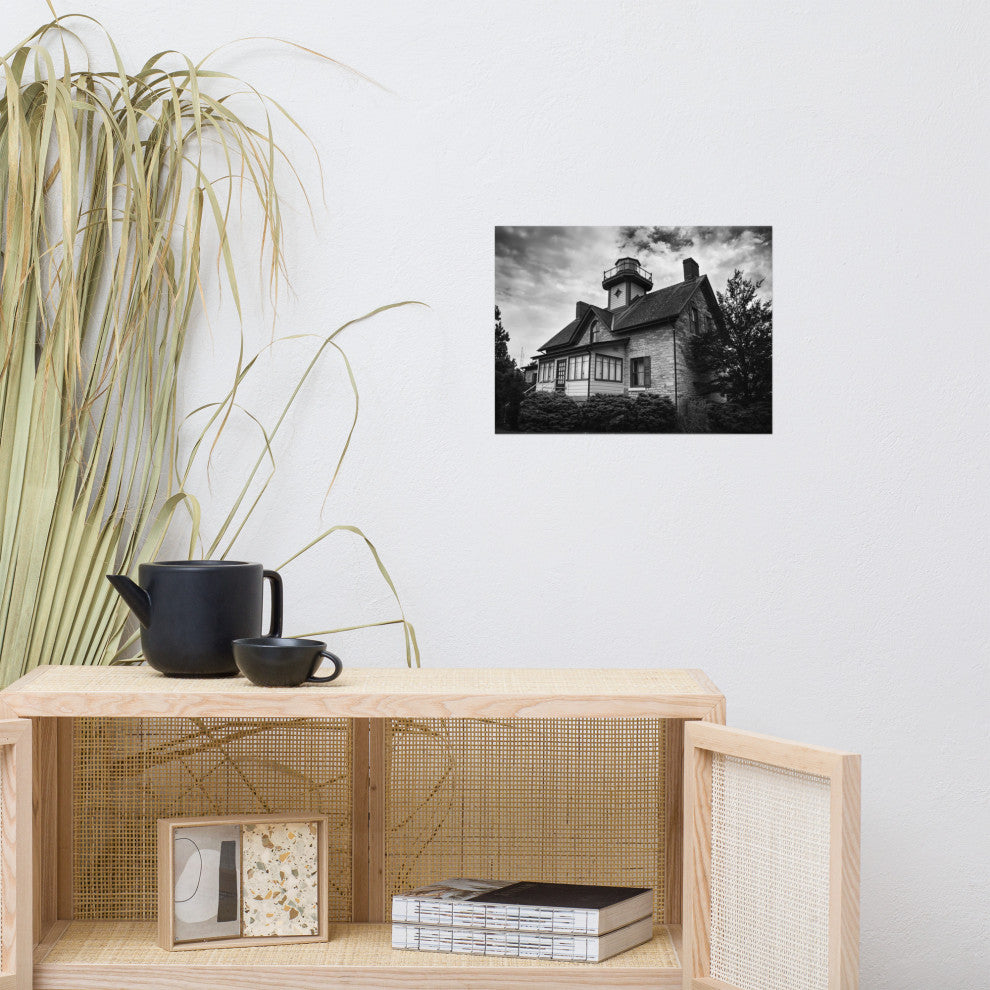 Cedar Point Lighthouse in Black and White Unframed Wall Art Prints, 12" X 16"