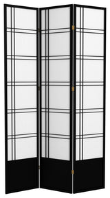 7' Tall Double Cross Shoji Screen, Black, 3 Panels