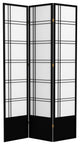 7' Tall Double Cross Shoji Screen, Black, 3 Panels