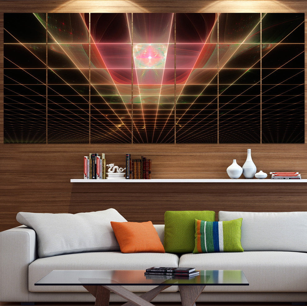 Pink on Black Laser Protective Grids, Abstract Canvas Print, 83"x32", 7 Panels