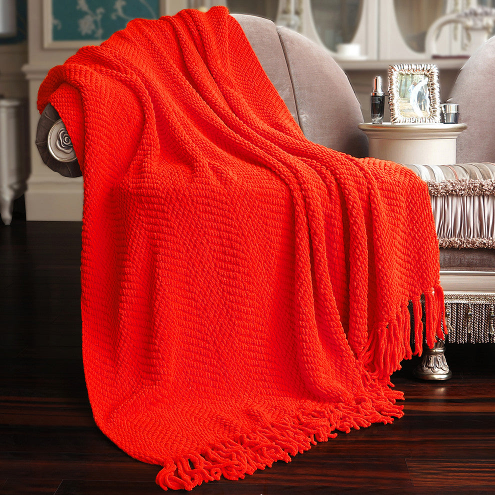 Tweed Knitted Throw Blanket, Fiesta, 50"x60"