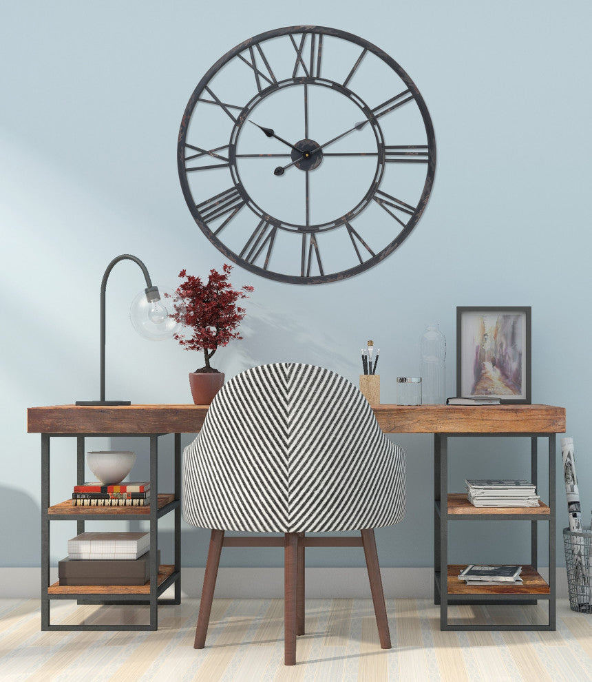 UTOPIA ALLEY Oversized Roman Round Wall Clock, 27" Diameter, Matt Black