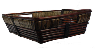 17" Antique Stained Willow Rectangle Tray With Sea Grass Rim