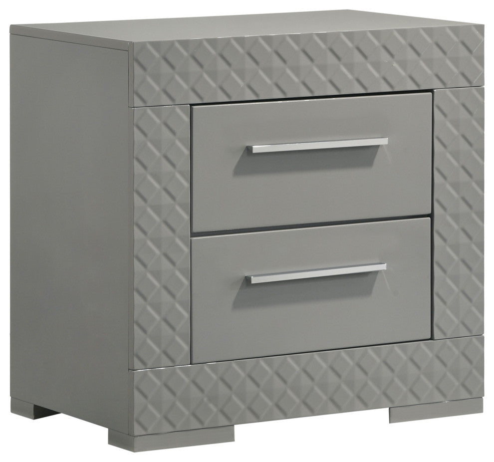 Ives 2-drawer Nightstand Bedside Table Grey High Gloss
