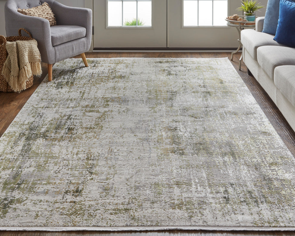 Weave & Wander Lindstra Rug, Olive Gray/Jade Green, 2ft-2in x 3ft-2in