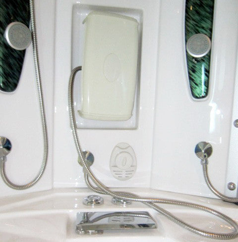 Steam Shower With Jetted Tub, Blue Glass, 63"x63"x85"