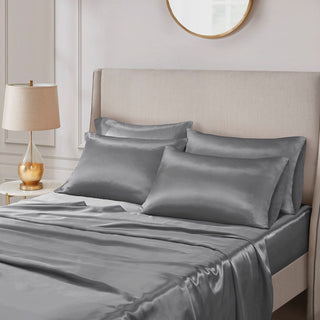 Madison Park Essentials Satin Luxury 6 PC Sheet Set, Grey
