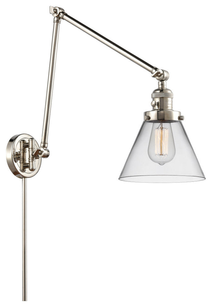 Cone Swing Arm With Switch, Polished Nickel, Clear, Clear