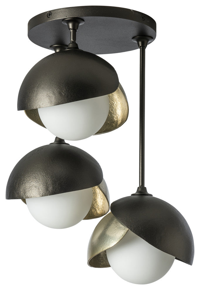 Brooklyn 3-Light Double Shade Semi-Flush, Oil Rubbed Bronze, Modern Brass