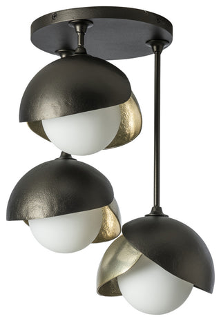 Brooklyn 3-Light Double Shade Semi-Flush, Oil Rubbed Bronze, Modern Brass