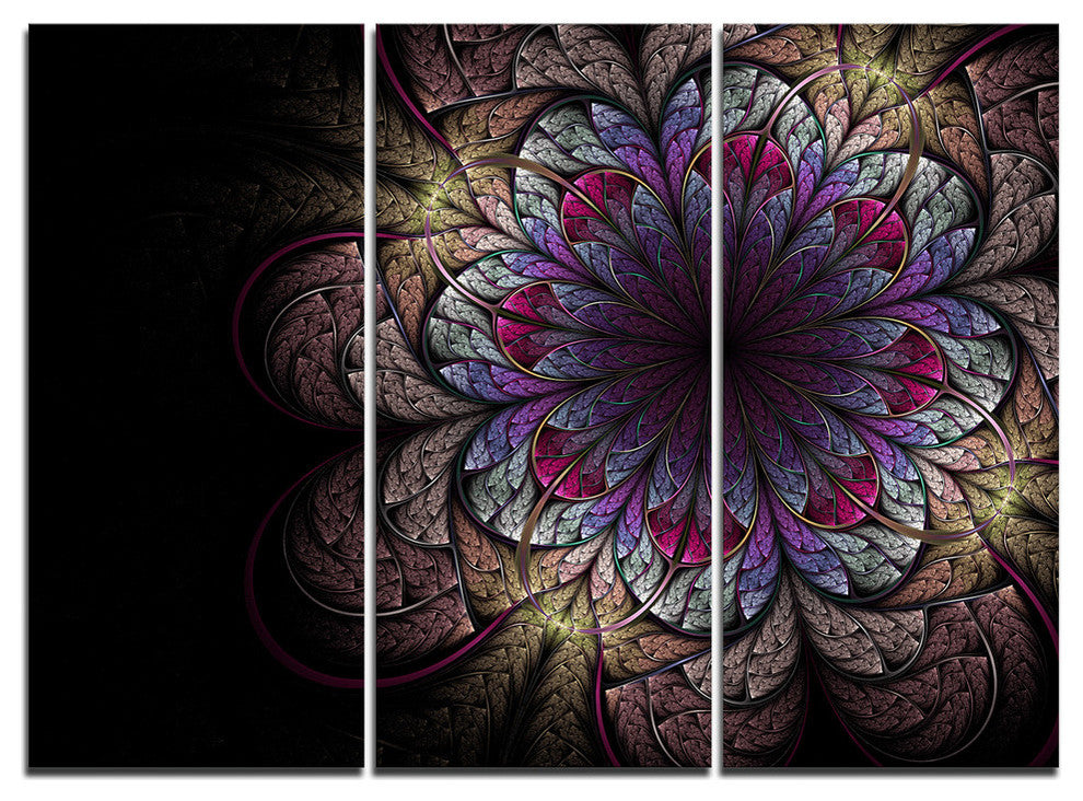 "Brown and Blue Soft Fractal Flower" Metal Wall Art, 3 Panels, 36"x28"