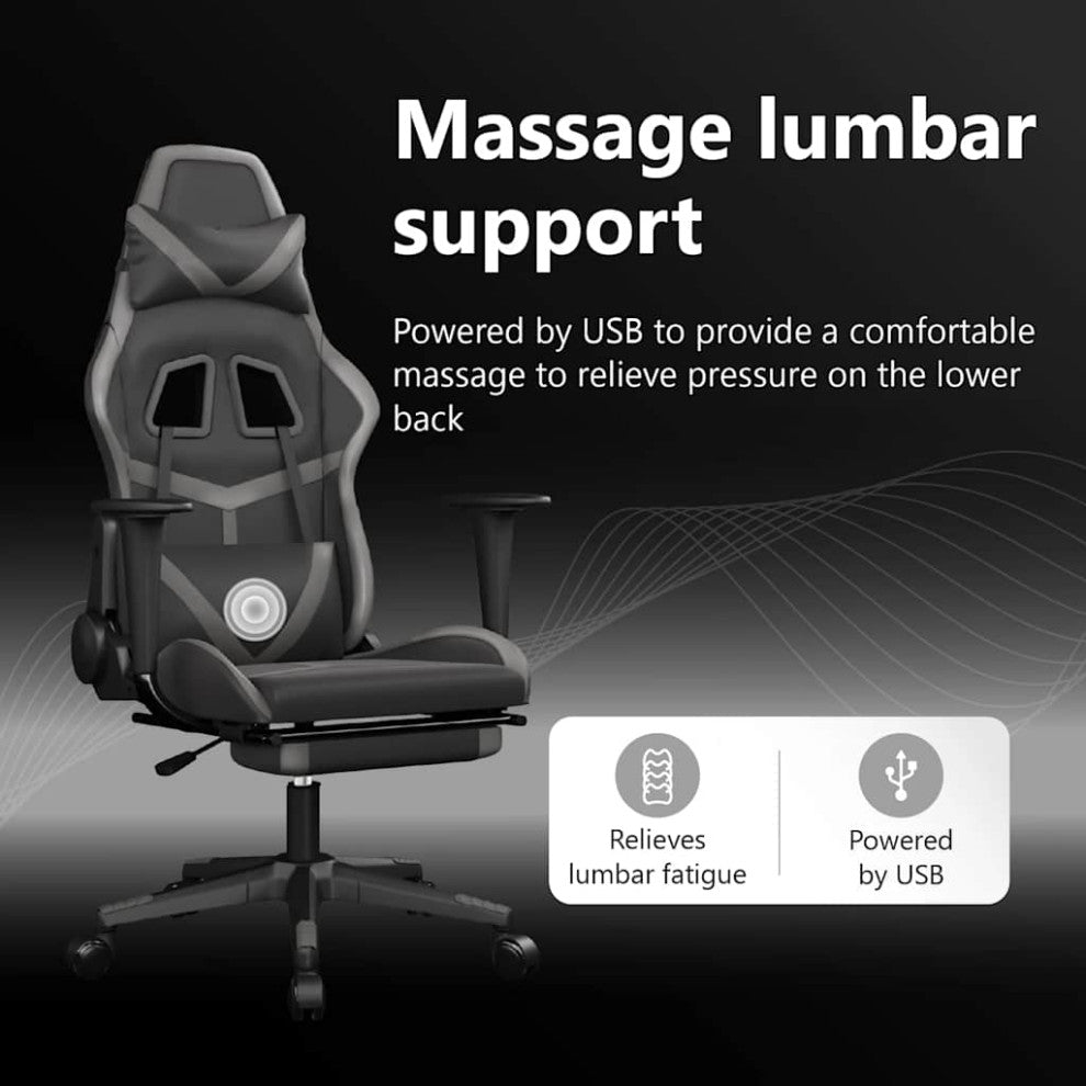 vidaXL Gaming Chair Massage Gaming Chair with Footrest Black&Red Faux Leather, Black and Gray, 1 Pcs, With Footrest