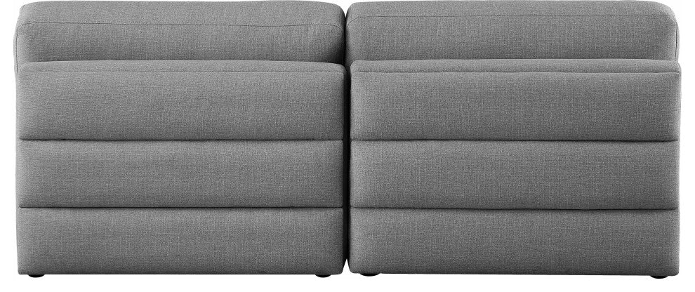 Beckham Linen Textured Fabric Upholstered 2-Piece Modular Sofa, Grey