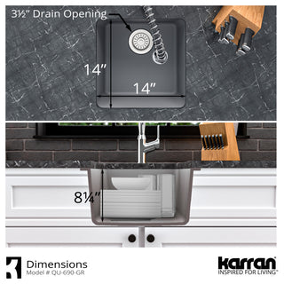 Karran Undermount Quartz Composite 17" Bar Single Bowl Sink, Grey