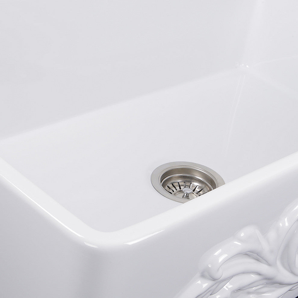 Nantucket Sinks 30-Inch Farmhouse Fireclay Sink with Filigree Apron