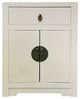 Distressed White Lacquer MoonFace End Table Nightstand Cabinet Hcs7039