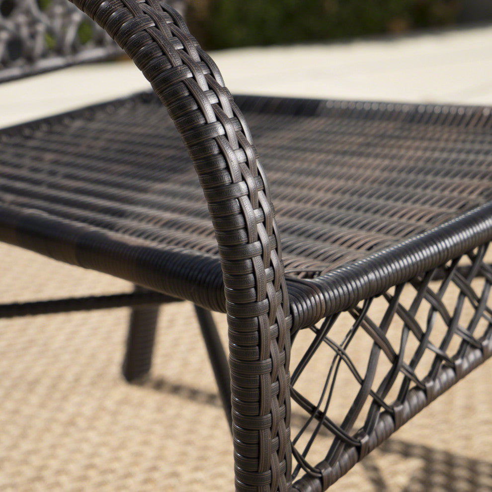 GDF Studio 7-Piece Solloom Outdoor Wicker Dining Set, Multi-Brown