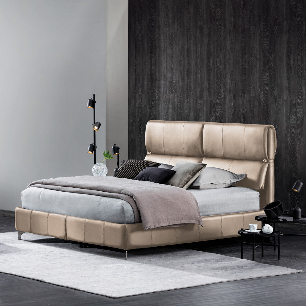 Nativa Interiors Moscow Geniune Leather King Bed, Macadamia