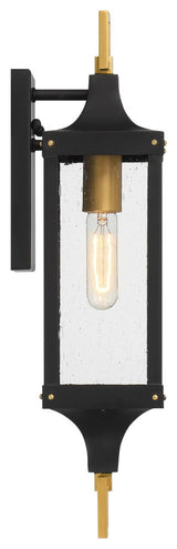 Glendale 1-Light Outdoor Wall Lantern, Matte Black and Weathered Brushed Brass