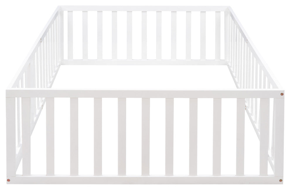 TATEUS Stylish and Versatile Floor Bed for Kids"™Bedroom Fences, White, Full