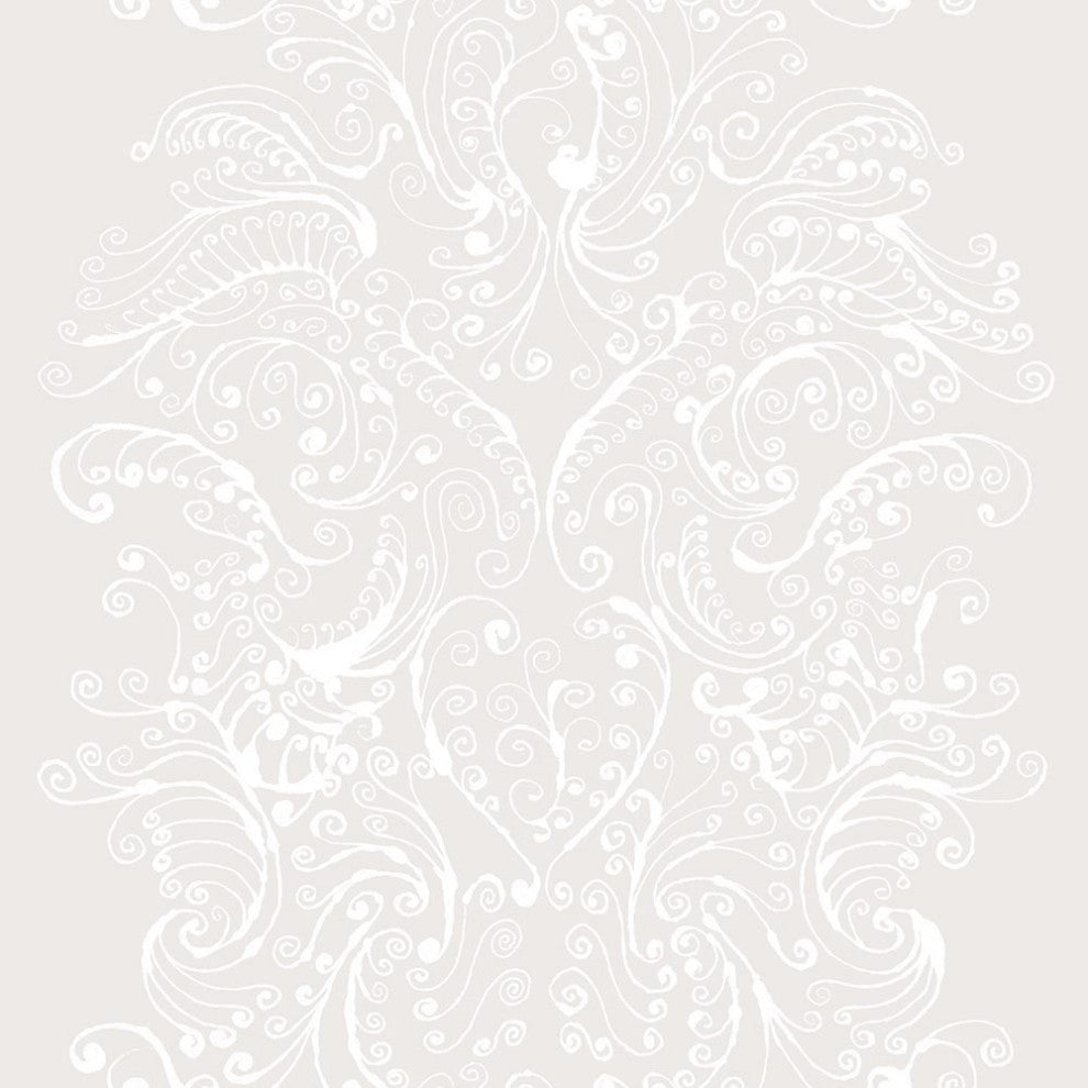 Pia Scroll Wallcovering, Beige, Roll, Traditional
