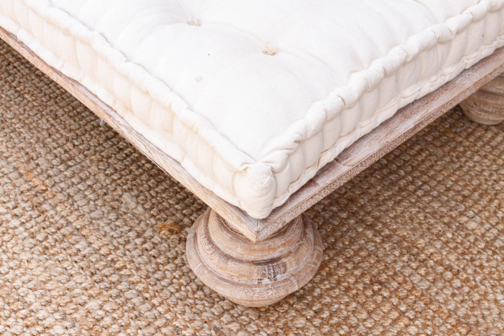 Carved Floral Whitewash Reclaimed Wood Daybed
