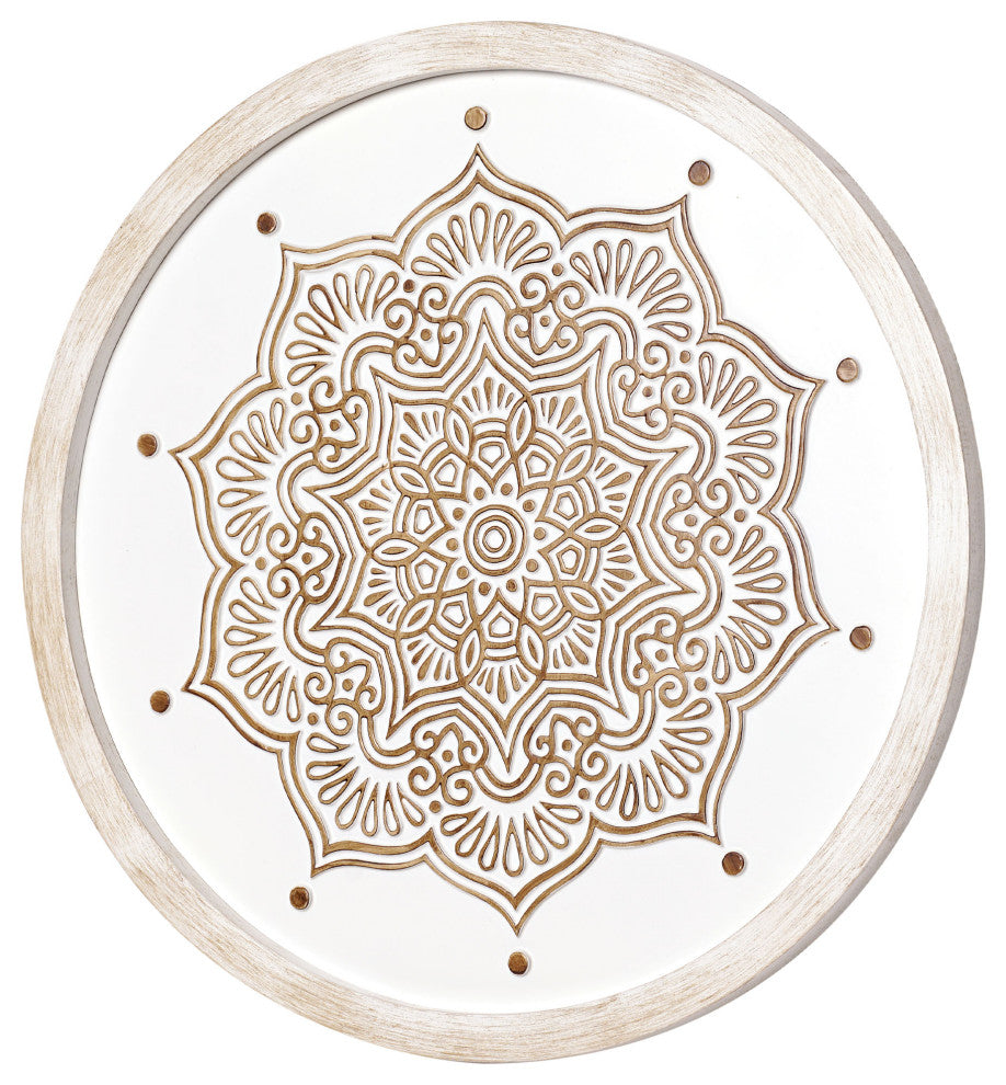 American Art Decor Boho Farmhouse Wood Framed Wall Medallion - White, Brown