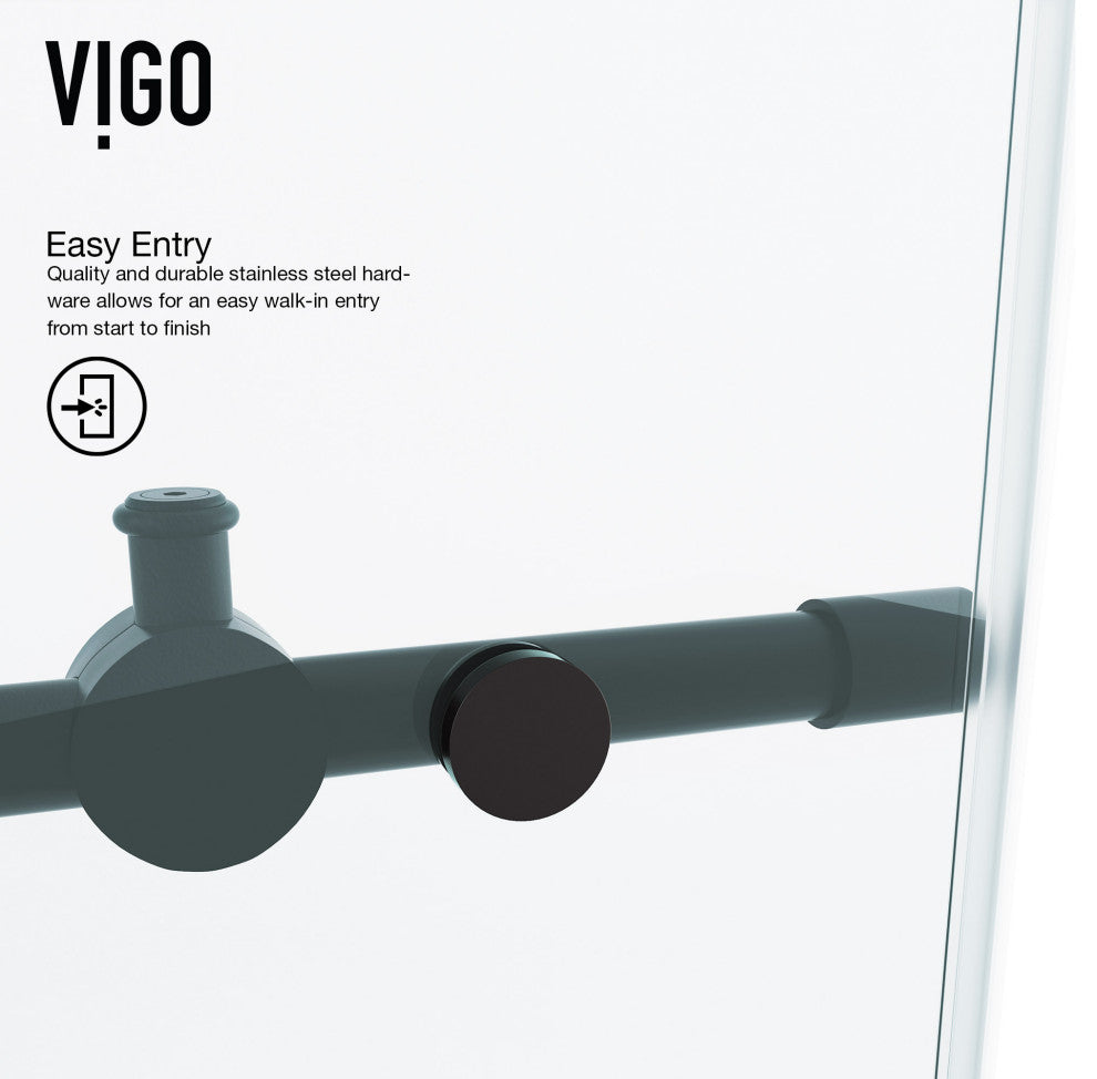 VIGO Elan 56" to 60" W x 74" H Frameless Sliding Shower Door, Matte Black, Clear Glass