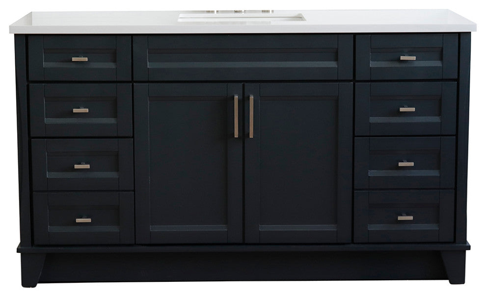 61" Single Vanity, Dark Gray Finish With Engineered Stone Top, Rectangle Sink