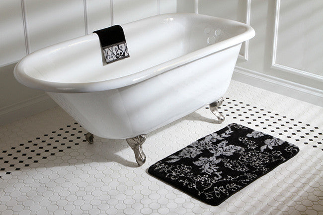 60" Roll Top Clawfoot Tub w/3-3/8" Wall Drillings, White/Brushed Nickel