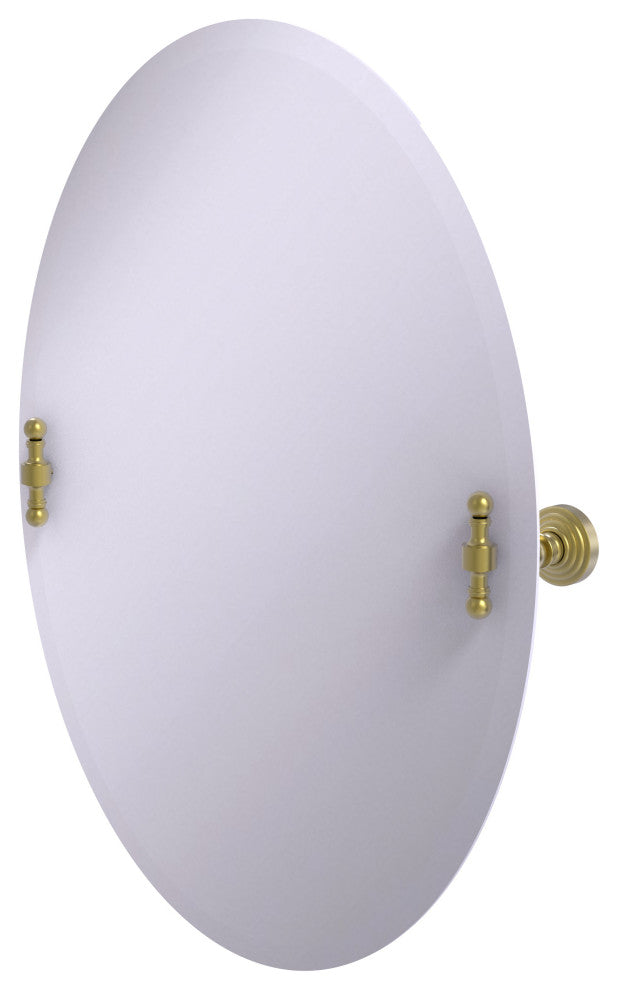 Frameless Oval Beveled Edge Tilt Mirror, Satin Brass